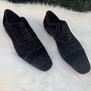 Christian Louboutin CL Greggy Chick Black Velvet Studded Ribbon Lace Size US 8.5